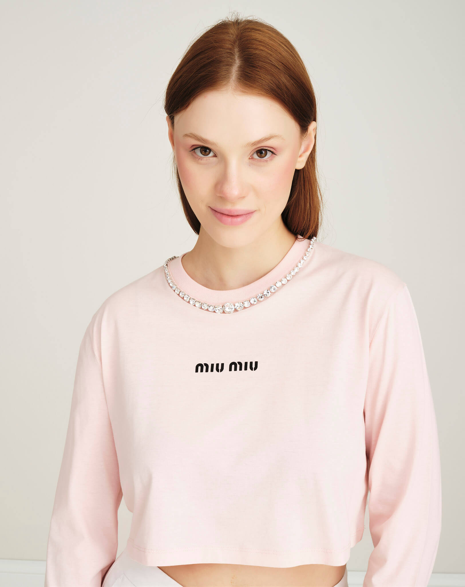 Miu Miu - Crystal Necklace Logo Long Sleeve Top M